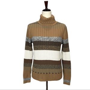 NWOT B.MOSS Ribbed Form Fitting Striped Turtleneck Sweater